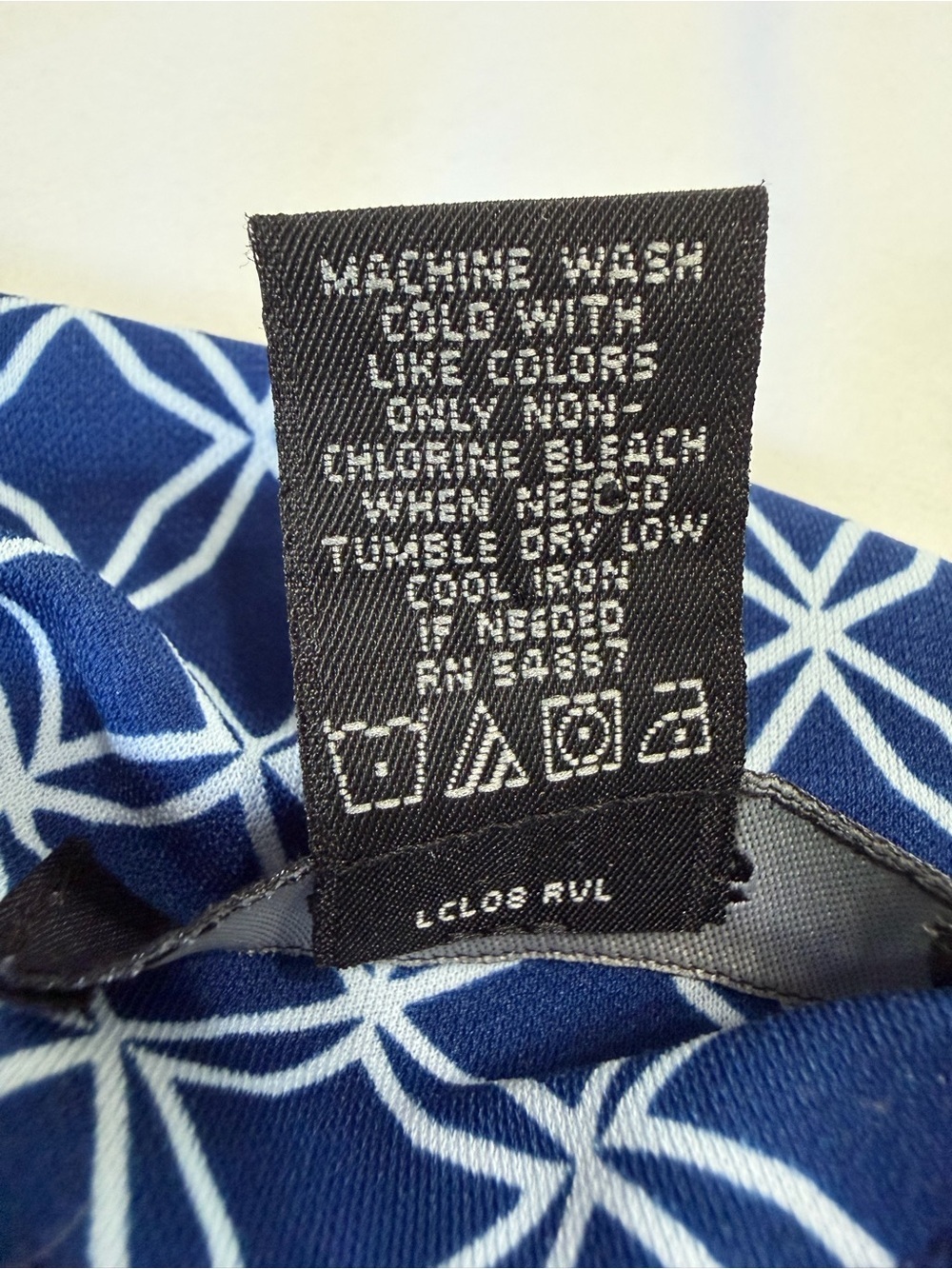 Y2K Express Blue Geometric Cowl Neck Dress Office fit &flare Grandmillennial 7/8 - Picture 7 of 7